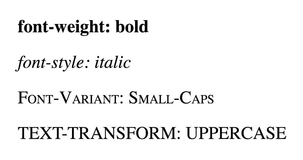 font-weight, font-style, font-variant, and text-transform